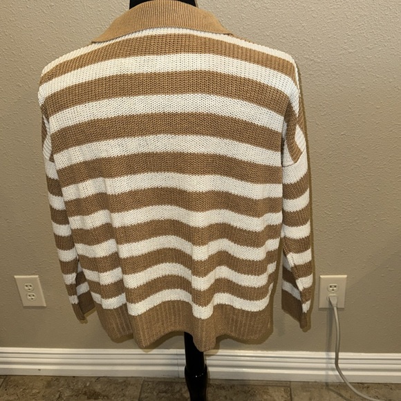 Faherty white tan polo neck sweater - Picture 2 of 4